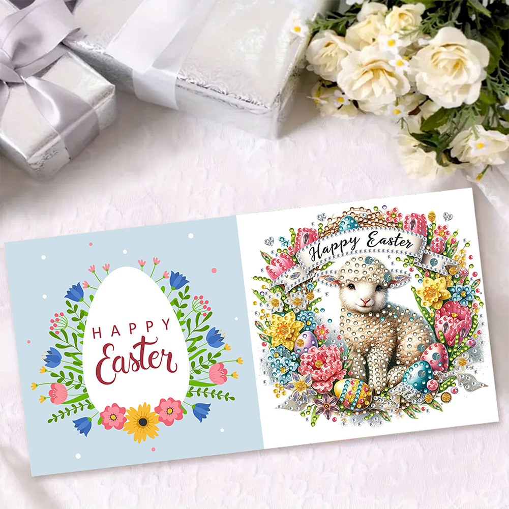 6Pcs DIY Diamond Painting Greeting Card - Easter Bunny Wreath