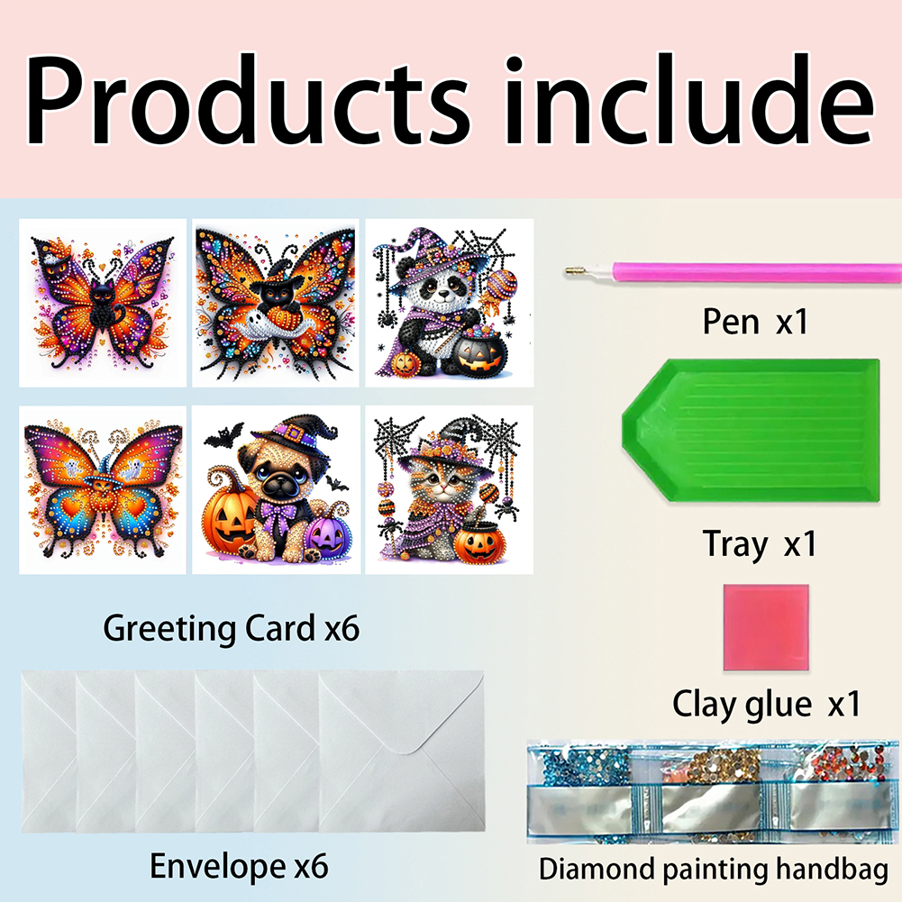 6Pcs DIY Diamond Painting Greeting Card - Halloween