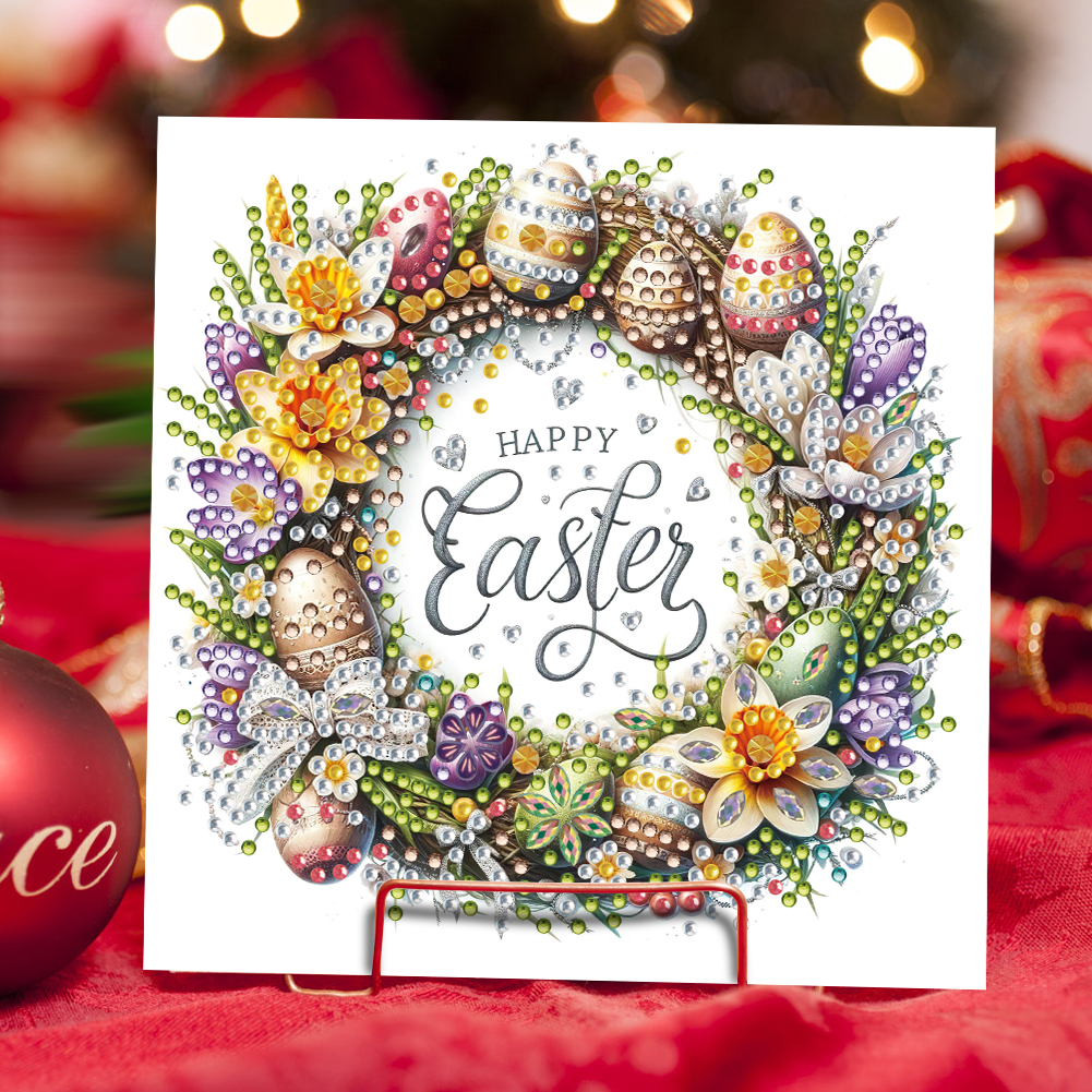 6Pcs DIY Diamond Painting Greeting Card - Easter Bunny Wreath