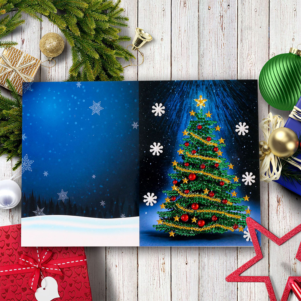 (Limited Stock)4pcs DIY Diamond Painting Greeting Card - Christmas Tree