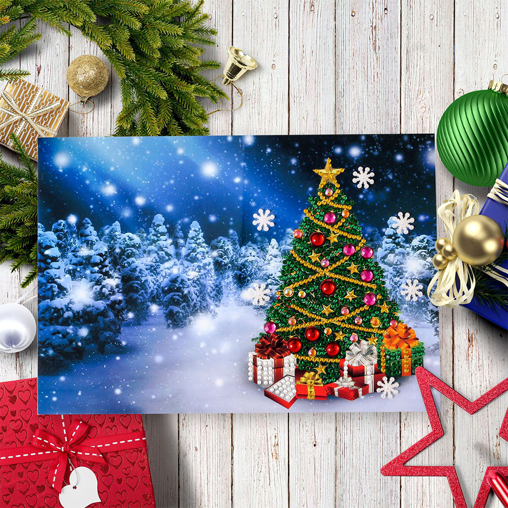 (Limited Stock)4pcs DIY Diamond Painting Greeting Card - Christmas Tree
