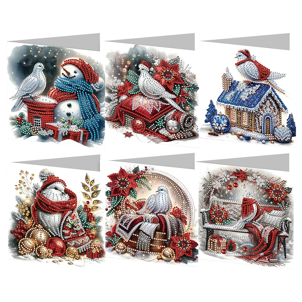 6pcs DIY Diamond Painting Greeting Card - Christmas White Pigeon