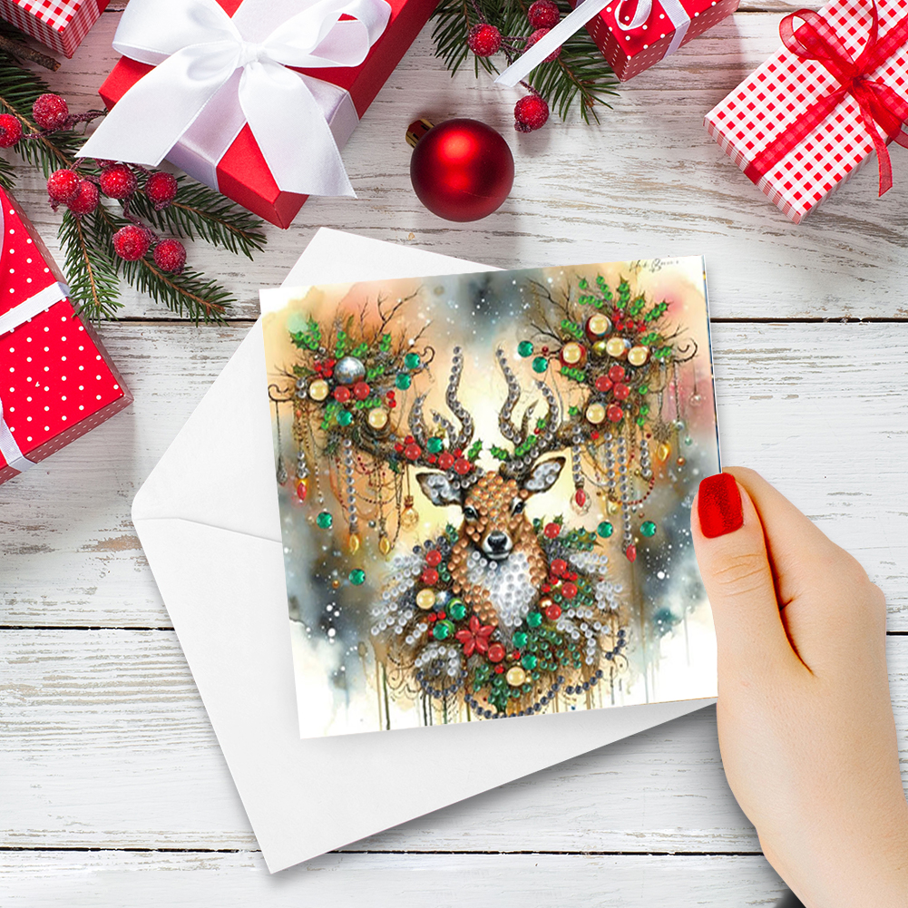 6Pcs DIY Diamond Painting Greeting Card - Christmas Elk