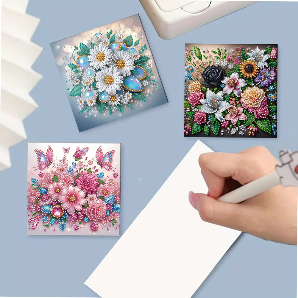 6Pcs DIY Diamond Painting Greeting Card - Flowers