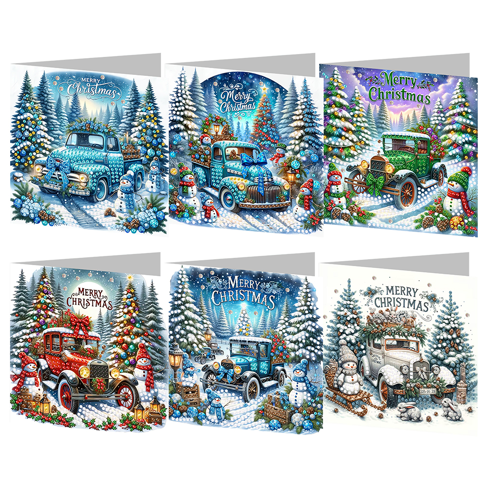 6Pcs DIY Diamond Painting Greeting Card - Christmas Car