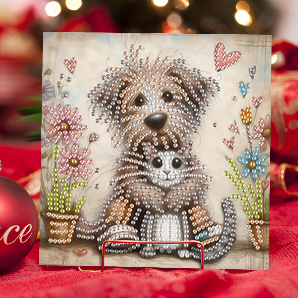 6Pcs DIY Diamond Painting Greeting Card - Cute Cat Dog
