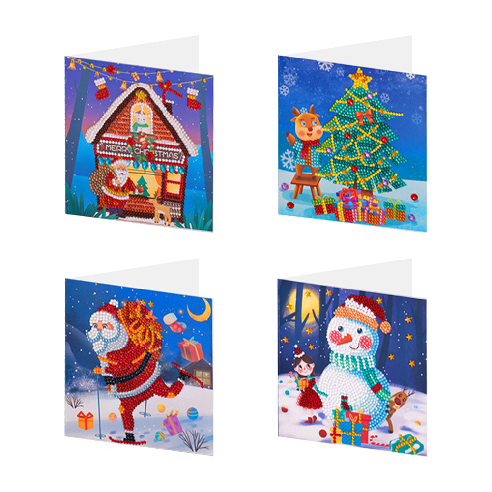 (Limited Stock)4pcs DIY Diamond Painting Greeting Card - Christmas