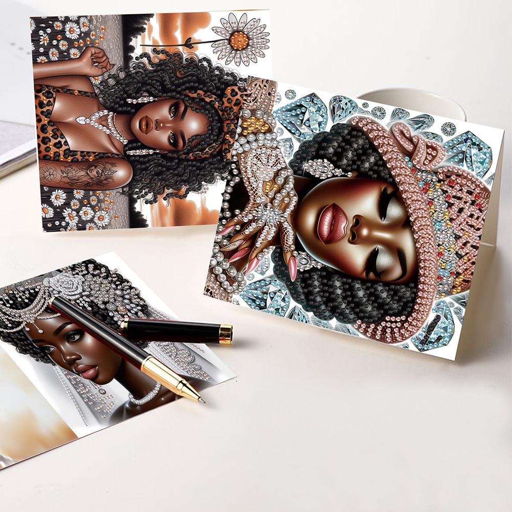 6Pcs DIY Diamond Painting Birthday Greeting Card - Black Woman for Adults
