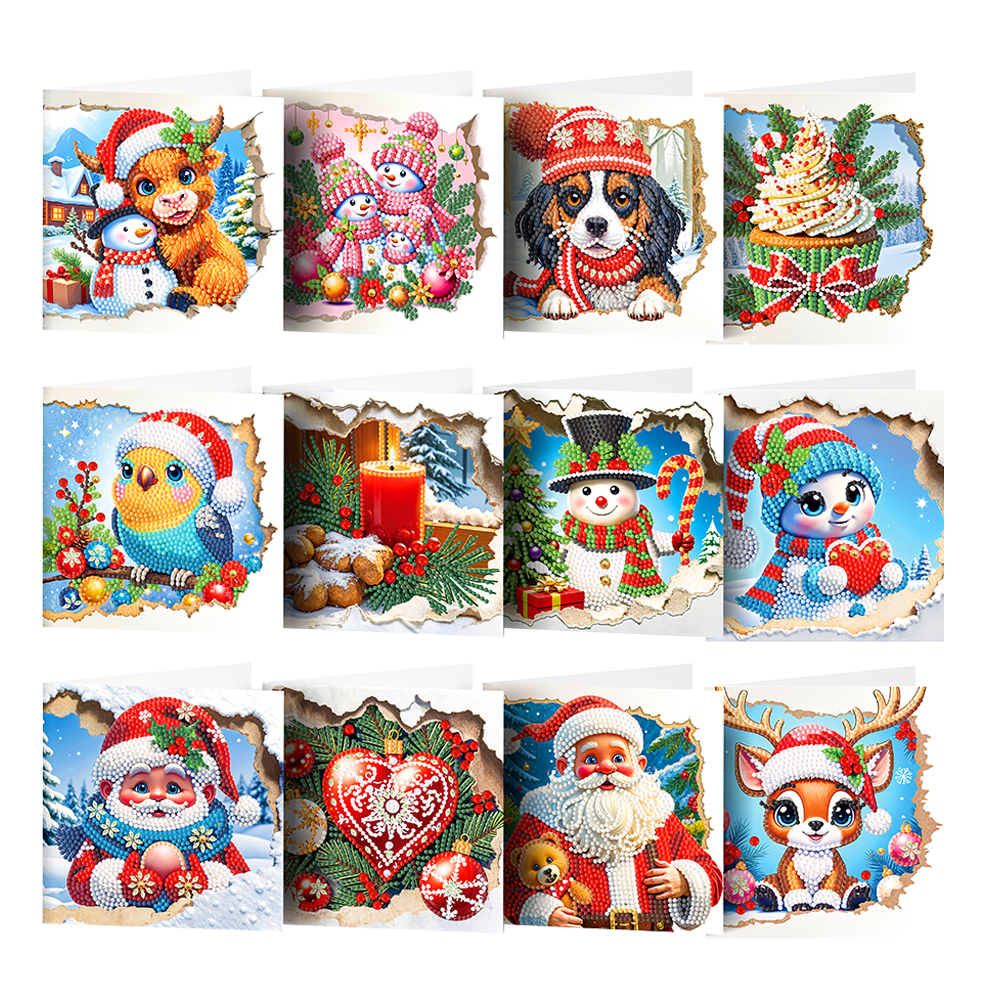 12Pcs DIY Diamond Painting Greeting Card - Christmas