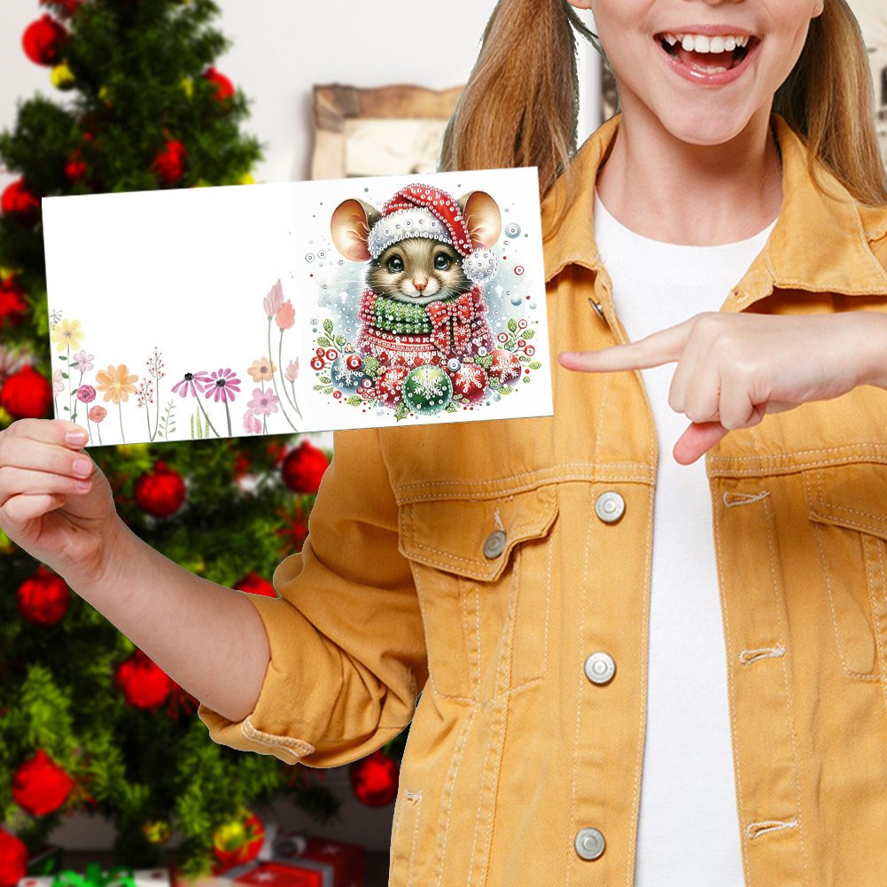 6Pcs DIY Diamond Painting Greeting Card - Xmas Mouse Yak