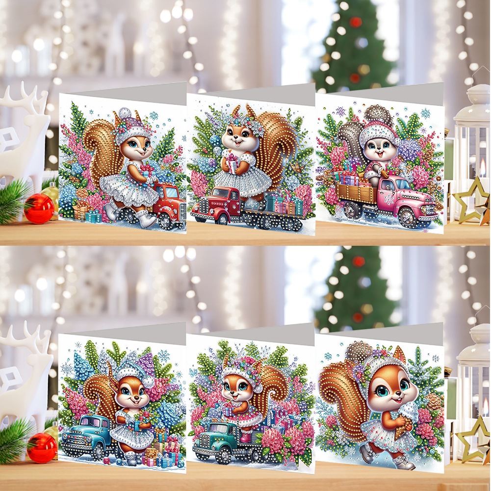 6Pcs DIY Diamond Painting Greeting Card - Squirrel