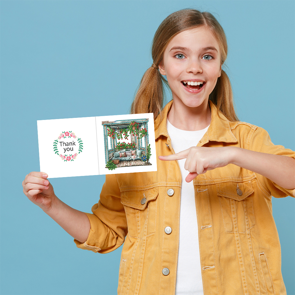 6pcs DIY Diamond Painting Greeting Card - Flower Pavilion