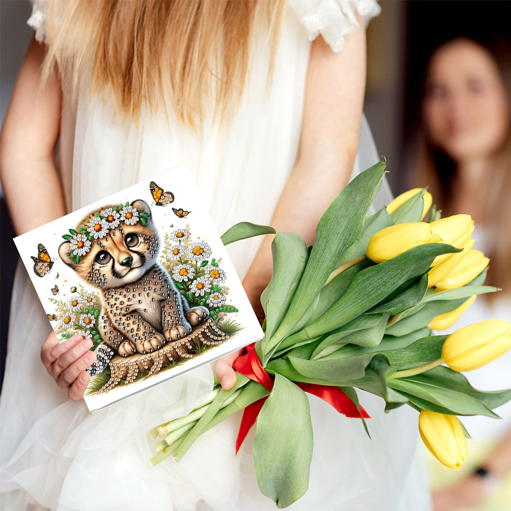 6Pcs DIY Diamond Painting Greeting Card - Tiger Monkey