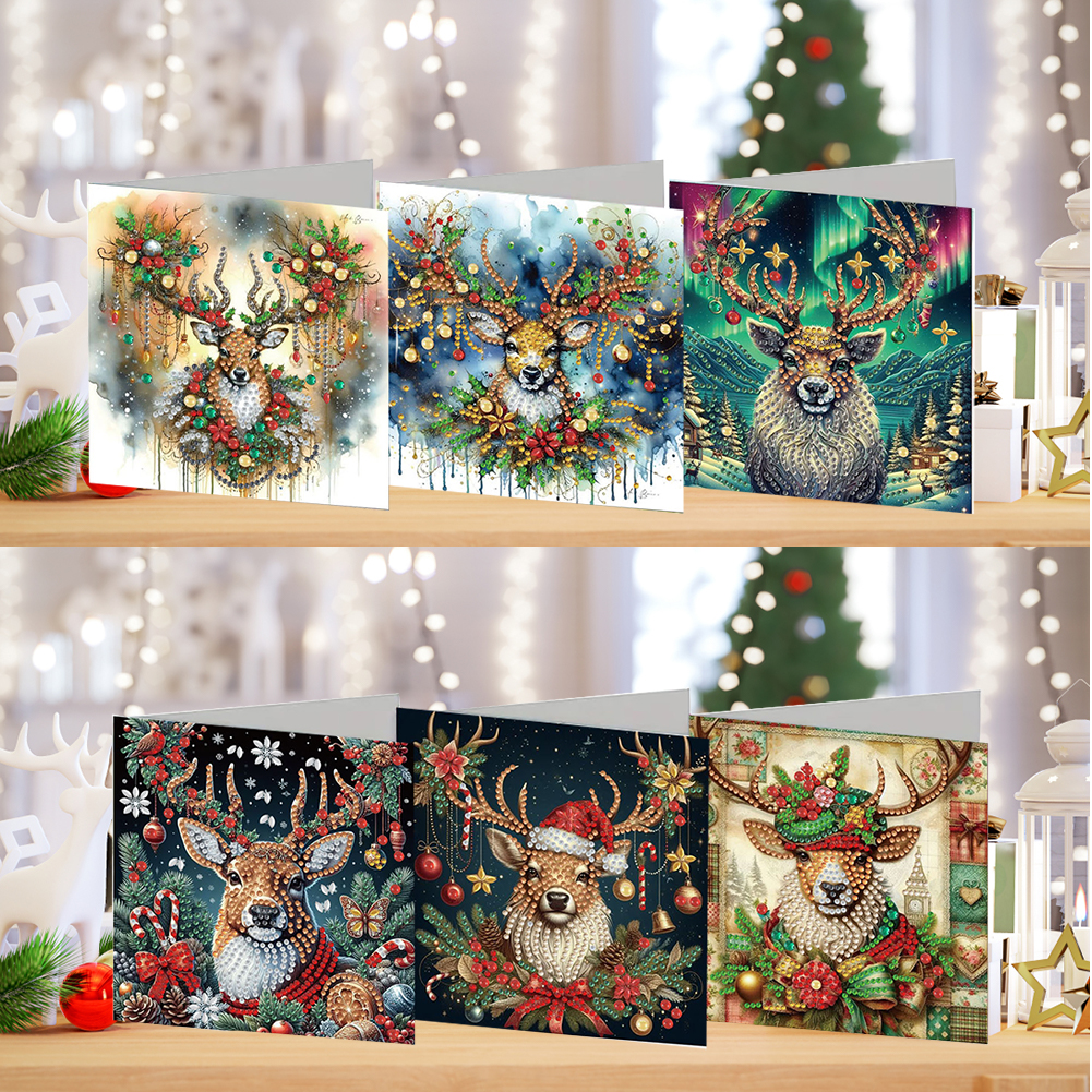 6Pcs DIY Diamond Painting Greeting Card - Christmas Elk
