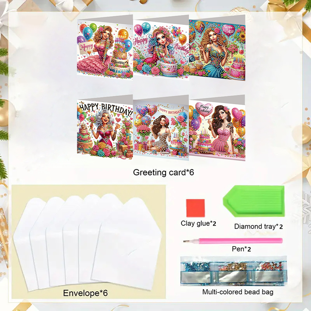 6Pcs DIY Diamond Painting Greeting Card - Birthday