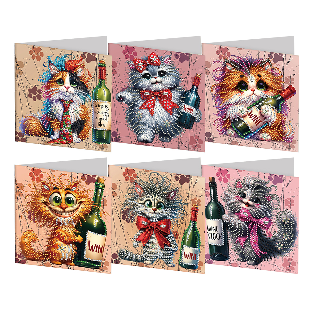 6Pcs DIY Diamond Painting Greeting Card - Cat