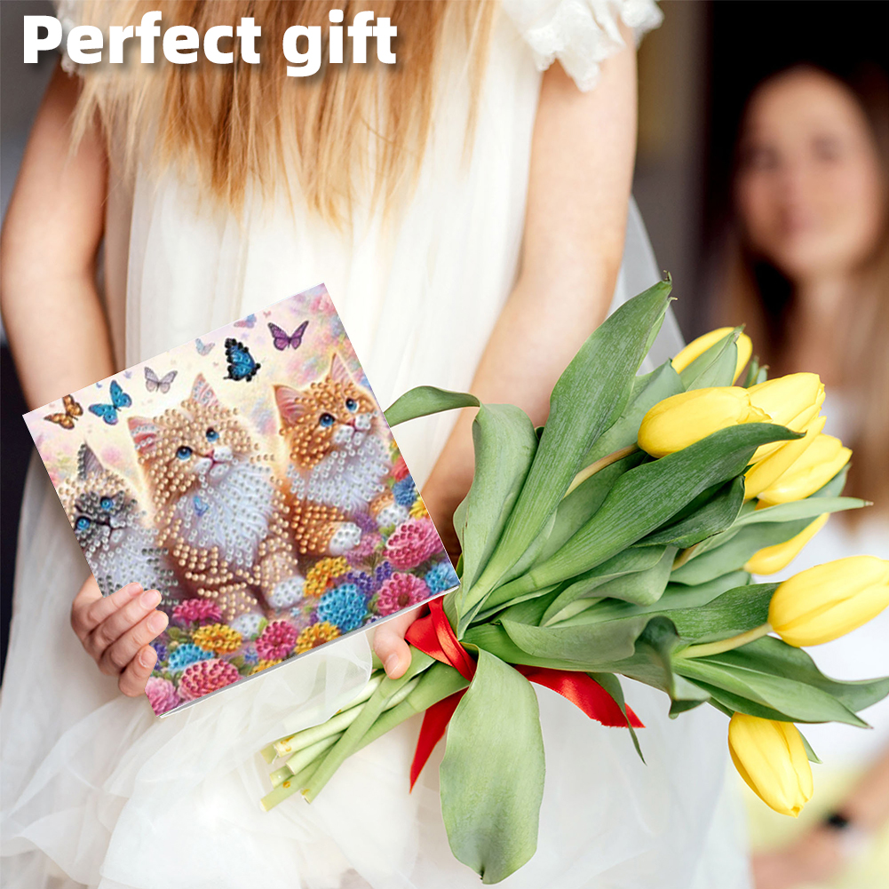 6Pcs DIY Diamond Painting Greeting Card - Cat