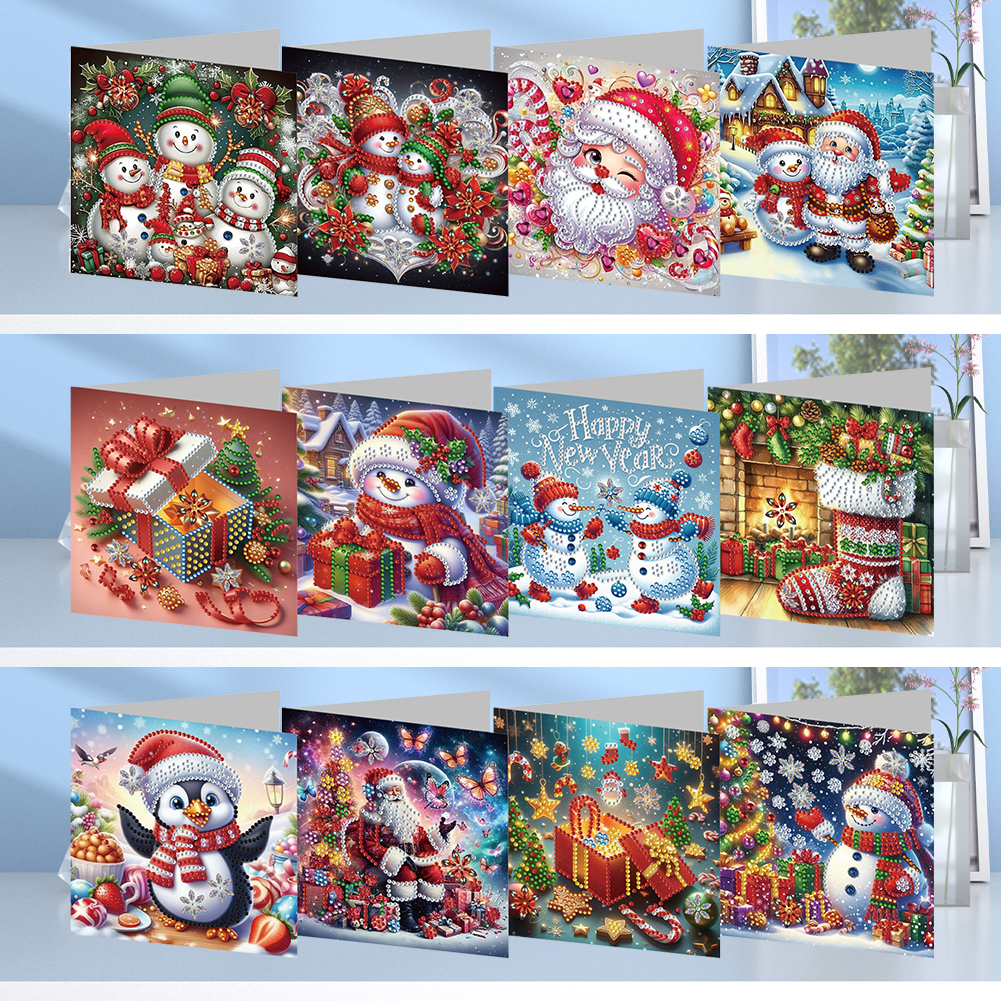 12Pcs DIY Diamond Painting Greeting Card - Christmas