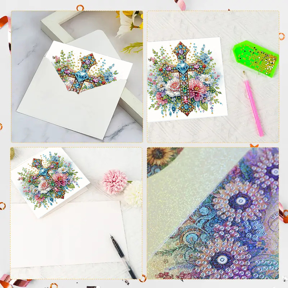 6Pcs DIY Diamond Painting Greeting Card - Cross