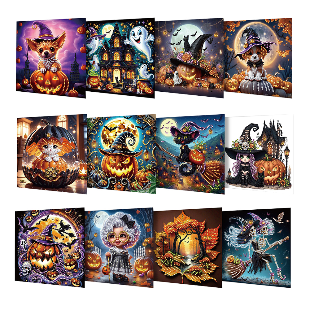 12Pcs DIY Diamond Painting Single-sided Greeting Card - Halloween