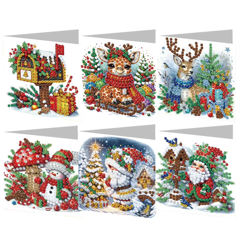 (Limited Stock)6Pcs DIY Diamond Painting Greeting Card - Merry Christmas