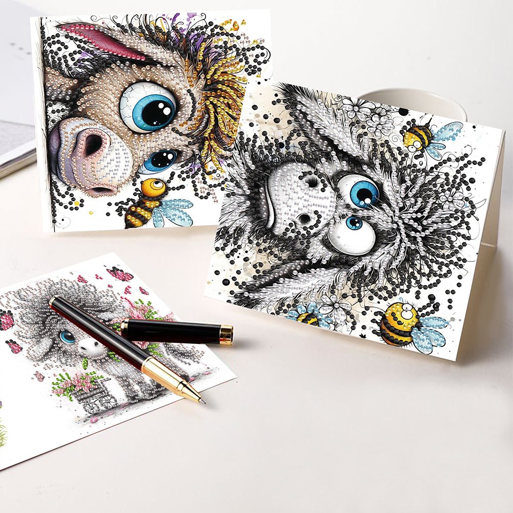 6Pcs DIY Diamond Painting Birthday Greeting Card - Funny Donkey