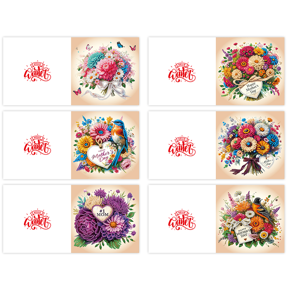 6Pcs DIY Diamond Painting Greeting Card - Happy Mothers Day