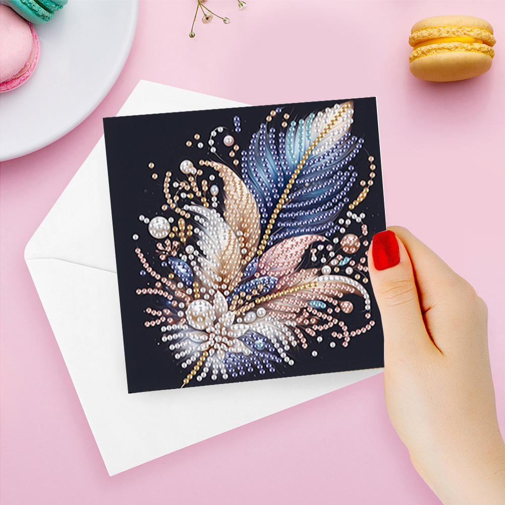 6Pcs DIY Diamond Painting Greeting Card - Feather