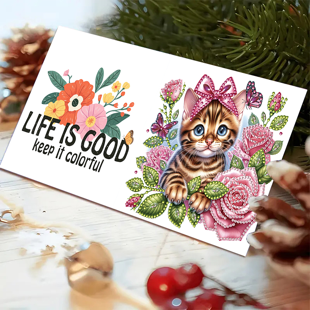 6Pcs DIY Diamond Painting Greeting Card - Cat