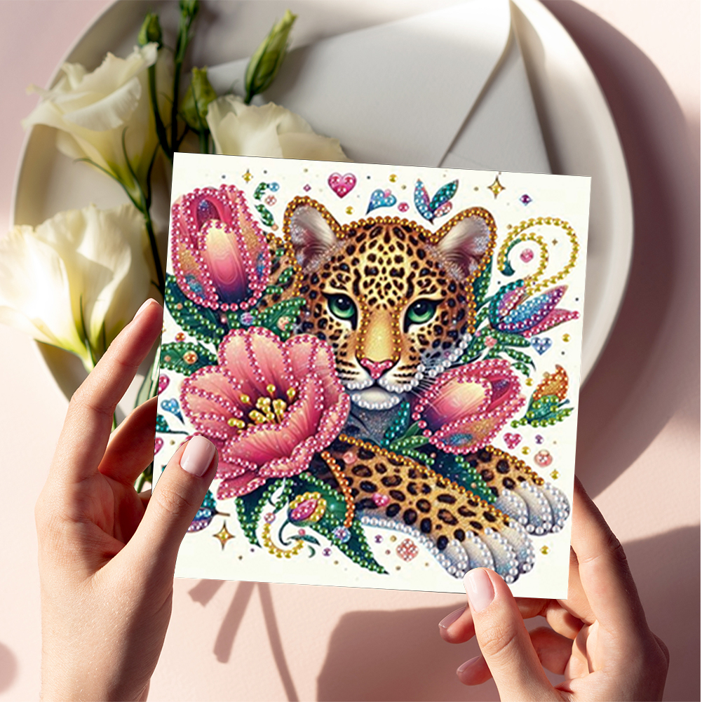6Pcs DIY Diamond Painting Greeting Card - Tortoise Leopard