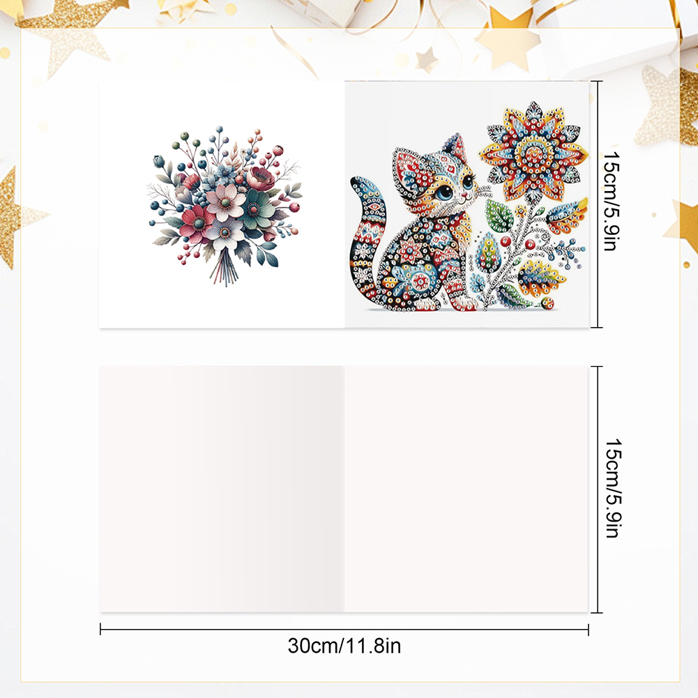 6Pcs DIY Diamond Painting Greeting Card - Mandala Kitten