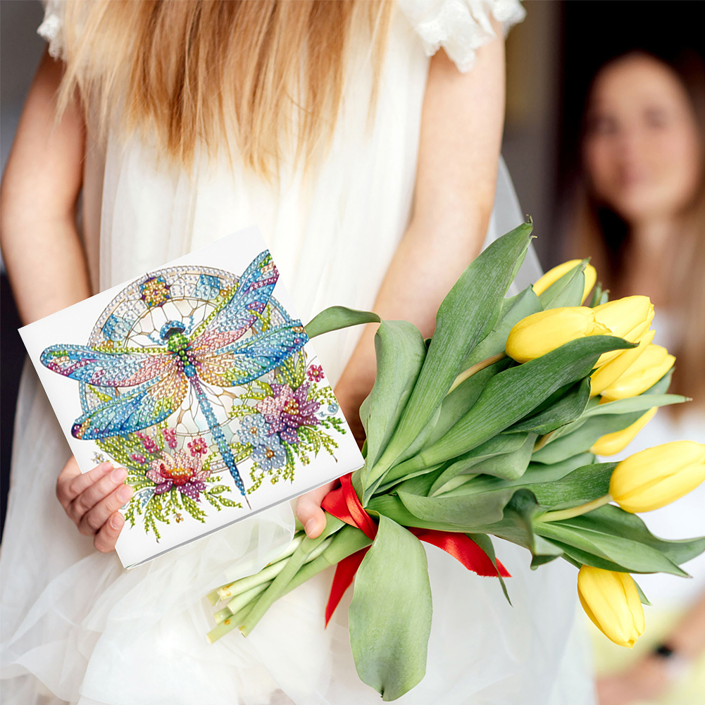 6Pcs DIY Diamond Painting Greeting Card - Dragonfly