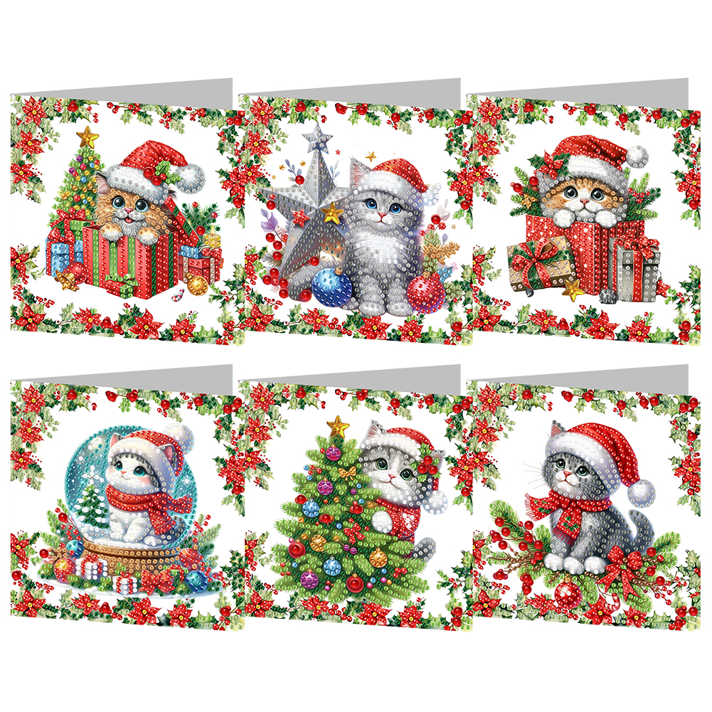 6Pcs DIY Diamond Painting Greeting Card - Christmas Cat
