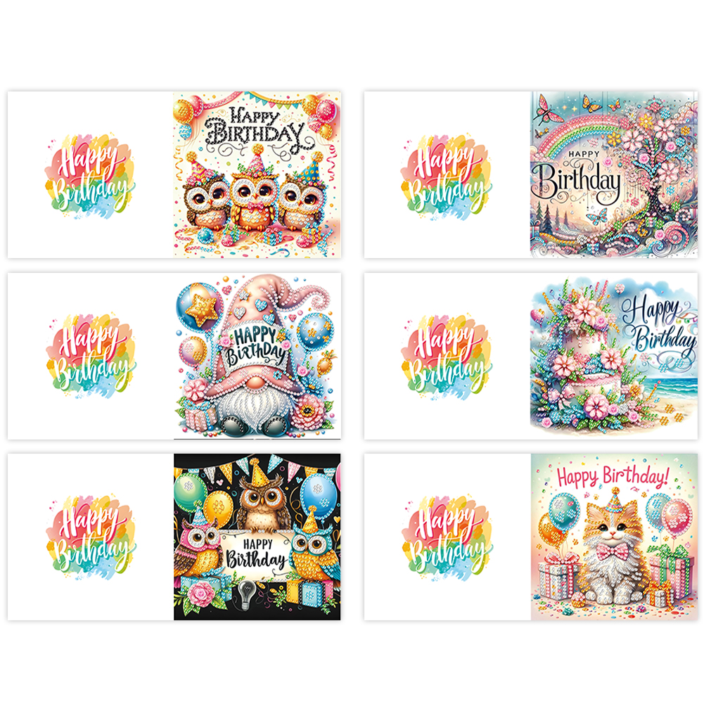 6Pcs DIY Diamond Painting Greeting Card - Birthday
