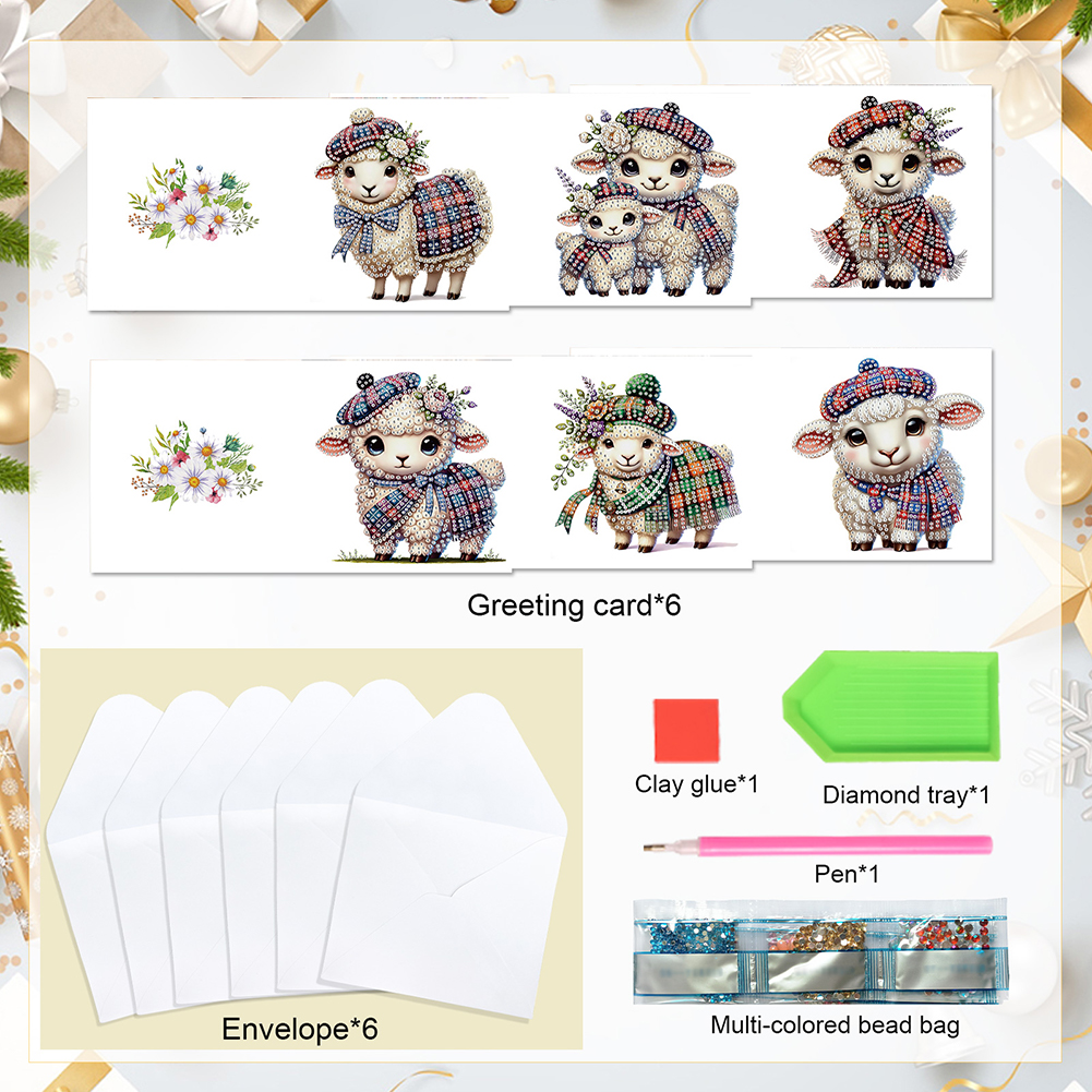 6Pcs DIY Diamond Painting Greeting Card - Sheep