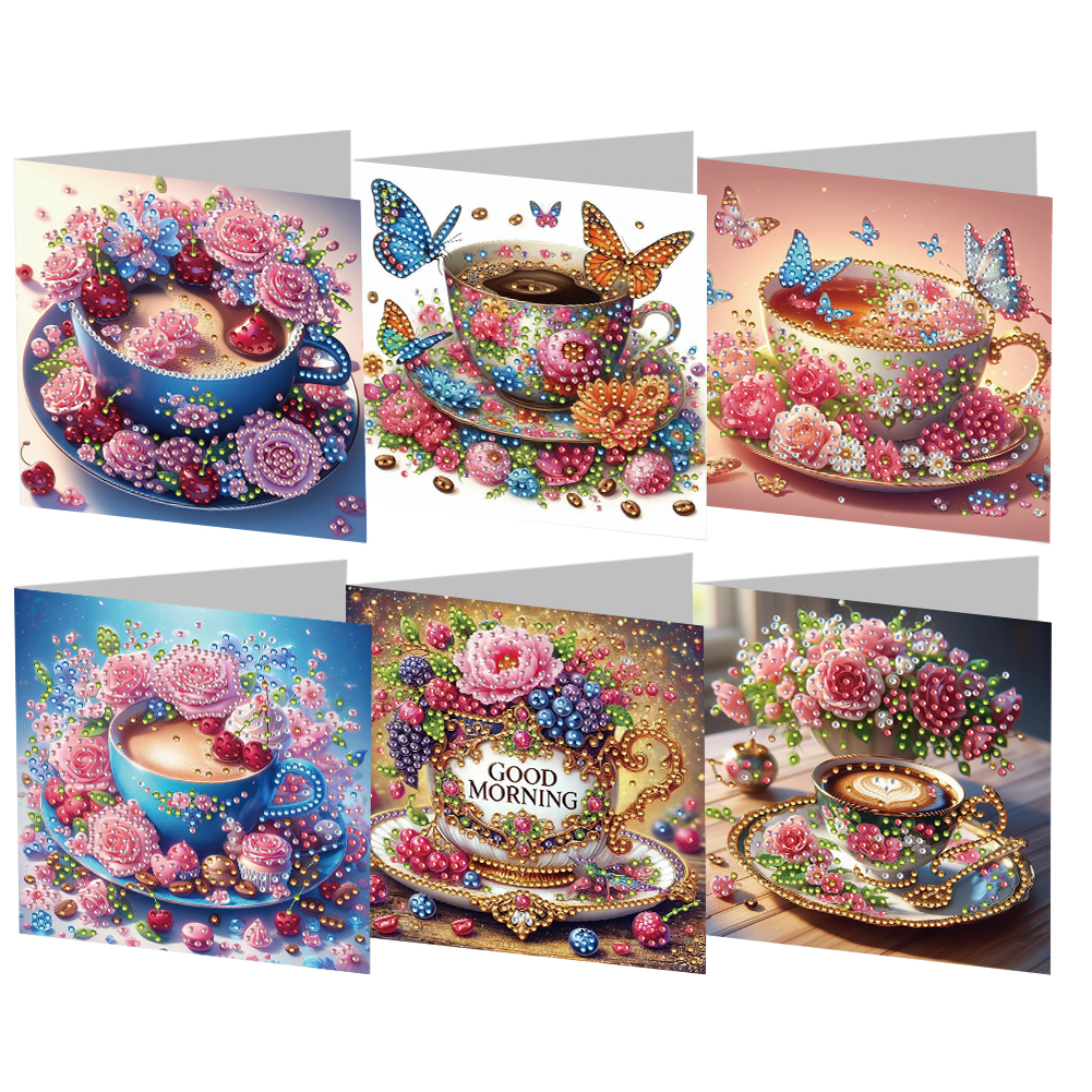6Pcs DIY Diamond Painting Greeting Card - Coffee