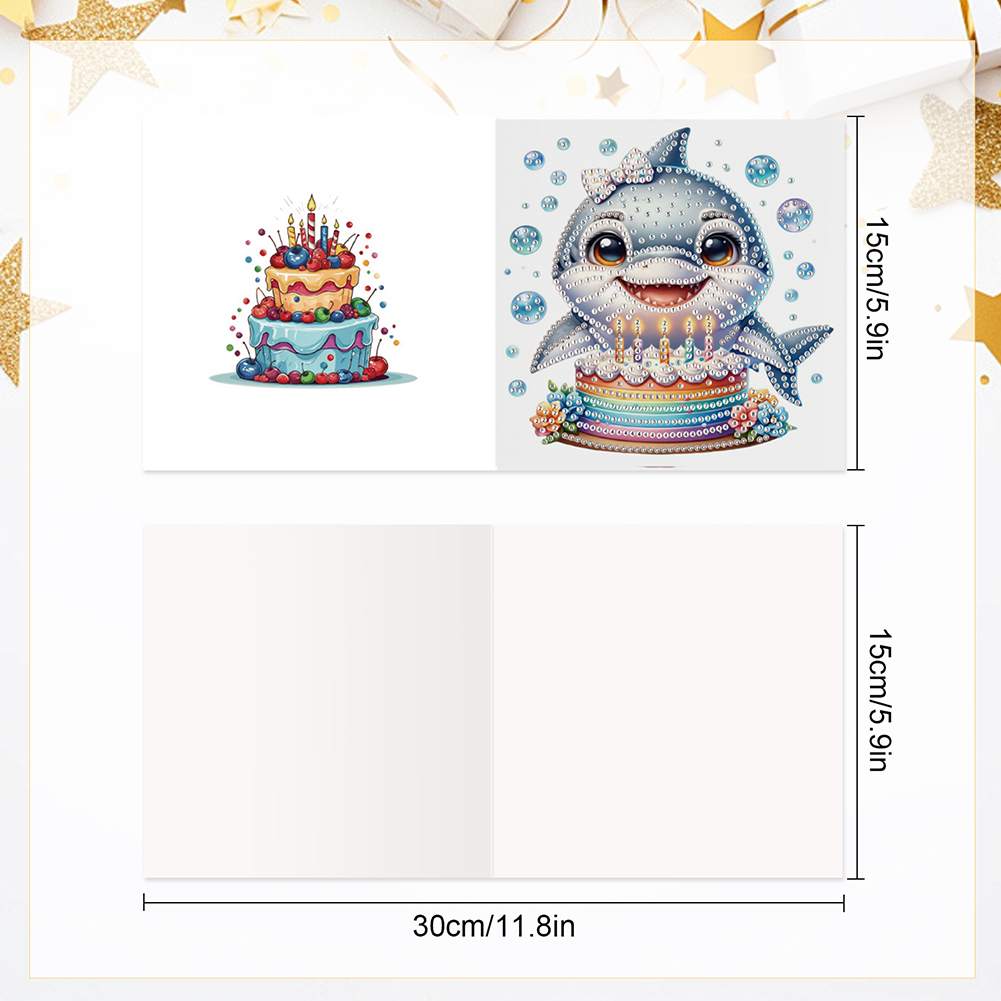 6Pcs DIY Diamond Painting Birthday Greeting Card - Shark for Family Friends