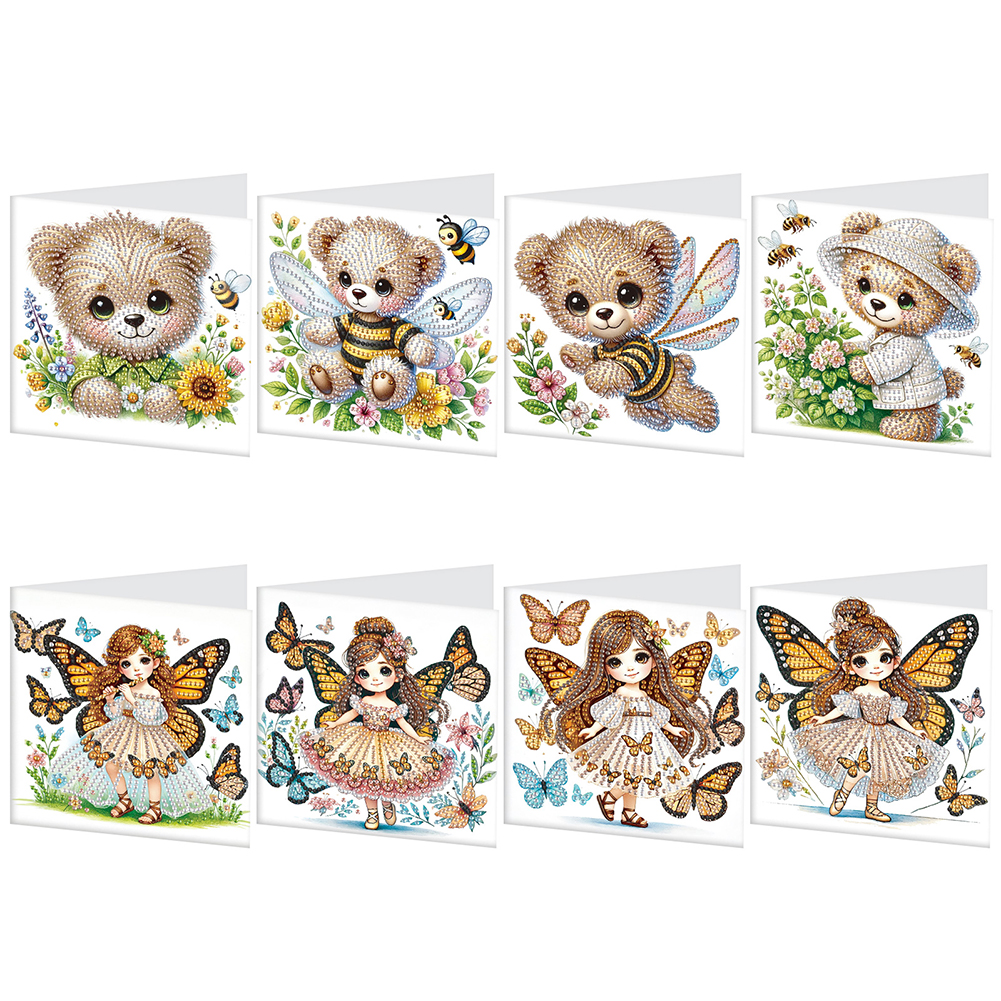 8Pcs DIY Diamond Painting Greeting Card - Bear Fairy
