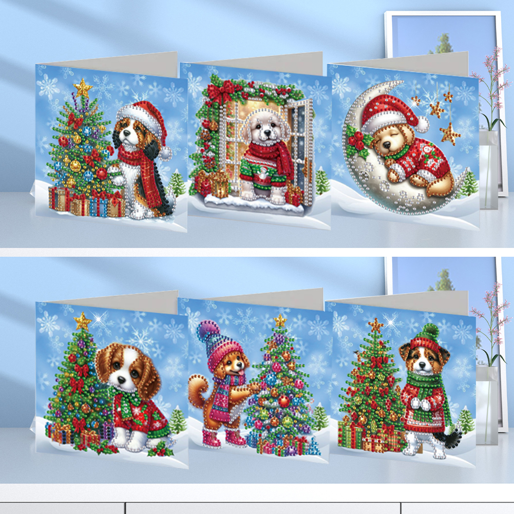 6Pcs DIY Diamond Painting Greeting Card - Dog & Christmas Tree