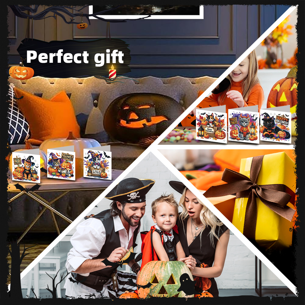6Pcs DIY Diamond Painting Greeting Card - Halloween Cat