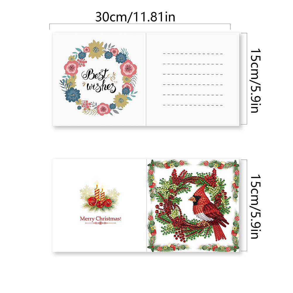 6pcs DIY Diamond Painting Greeting Card - Christmas Red Flower