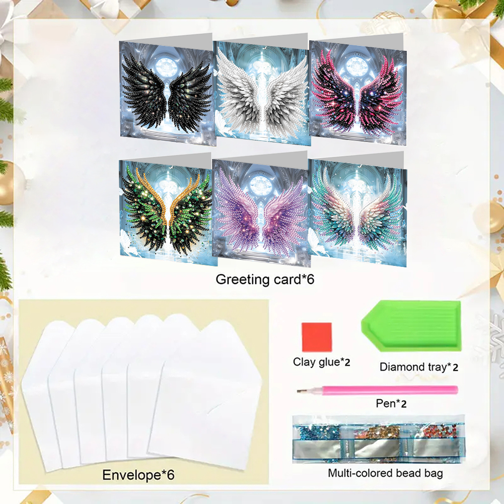 6Pcs DIY Diamond Painting Greeting Card - Angel Wings