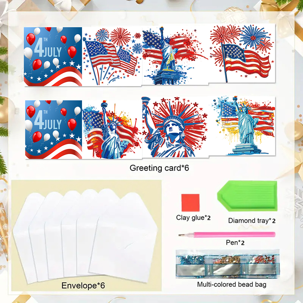 6Pcs DIY Diamond Painting Greeting Card - Independence Day