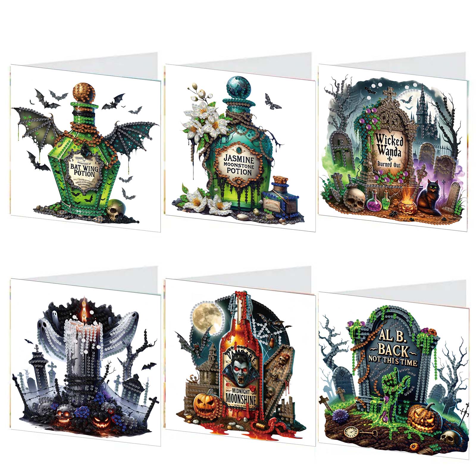 6Pcs DIY Diamond Painting Greeting Card - Halloween Designs