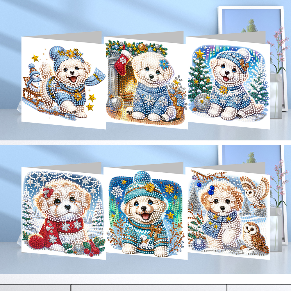 6Pcs DIY Diamond Painting Greeting Card - Snow Puppy