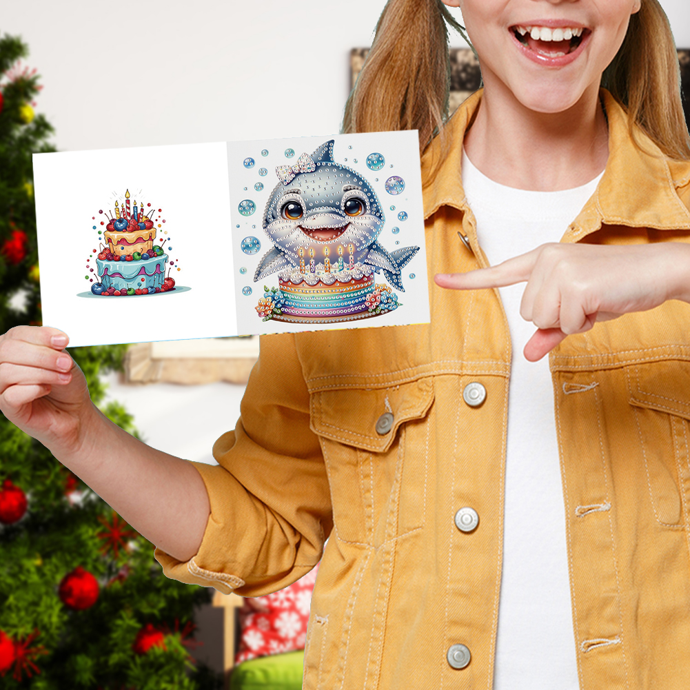 6Pcs DIY Diamond Painting Birthday Greeting Card - Shark for Family Friends