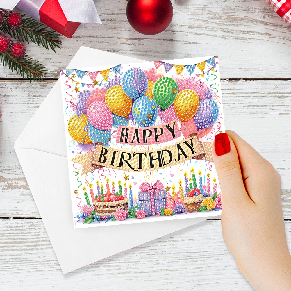 6Pcs DIY Diamond Painting Birthday Greeting Card - Christmas Happy Birthday