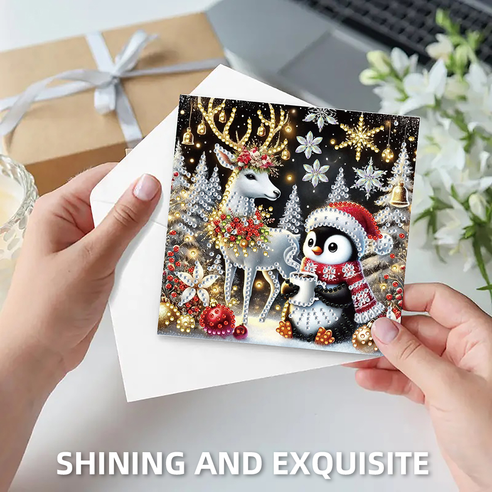 6Pcs DIY Diamond Painting Greeting Card - Christmas Penguin