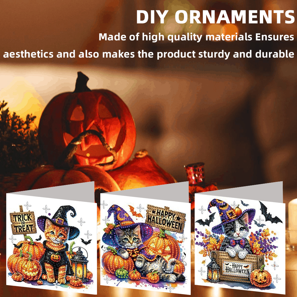 6Pcs DIY Diamond Painting Greeting Card - Halloween Cat