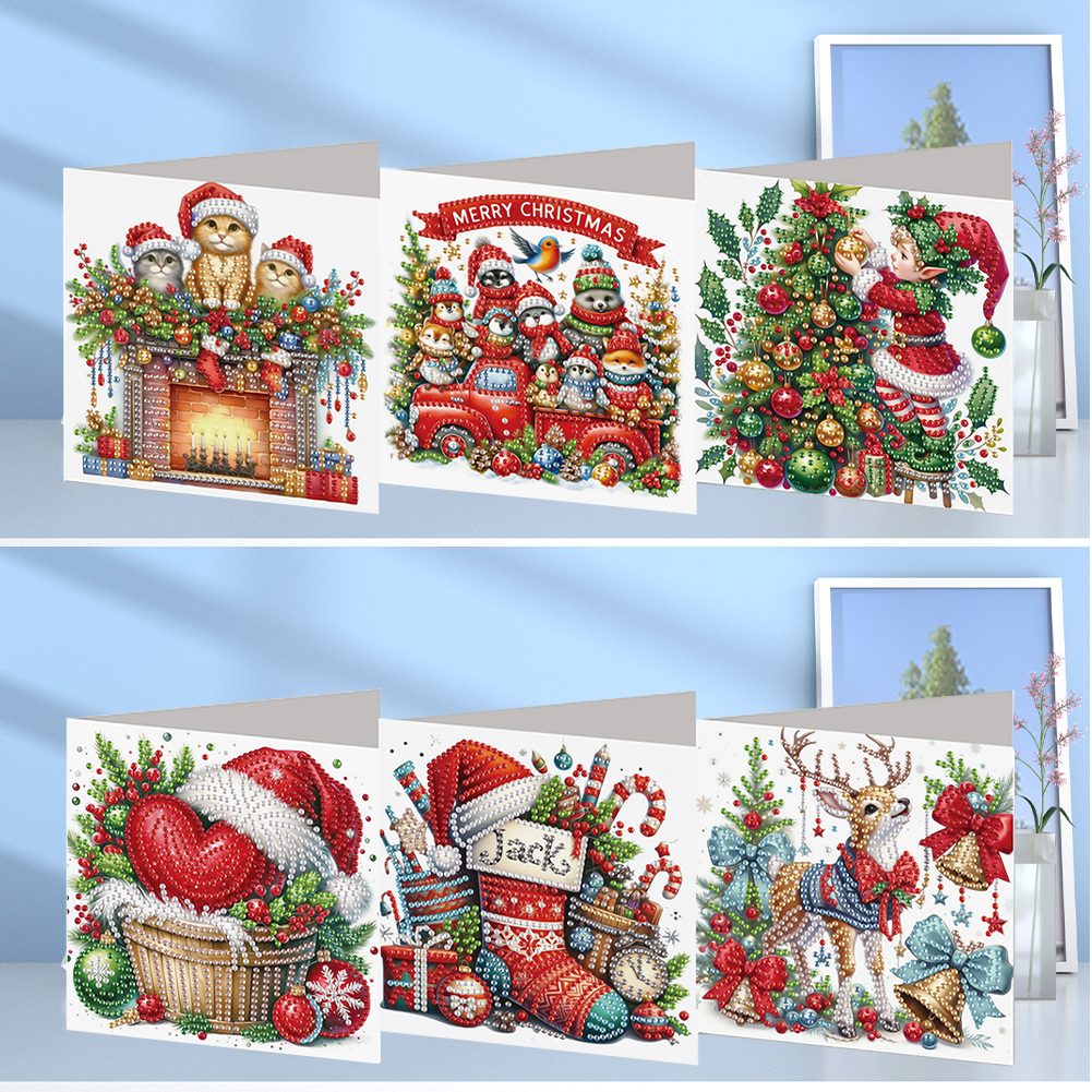 6Pcs DIY Diamond Painting Greeting Card - Christmas